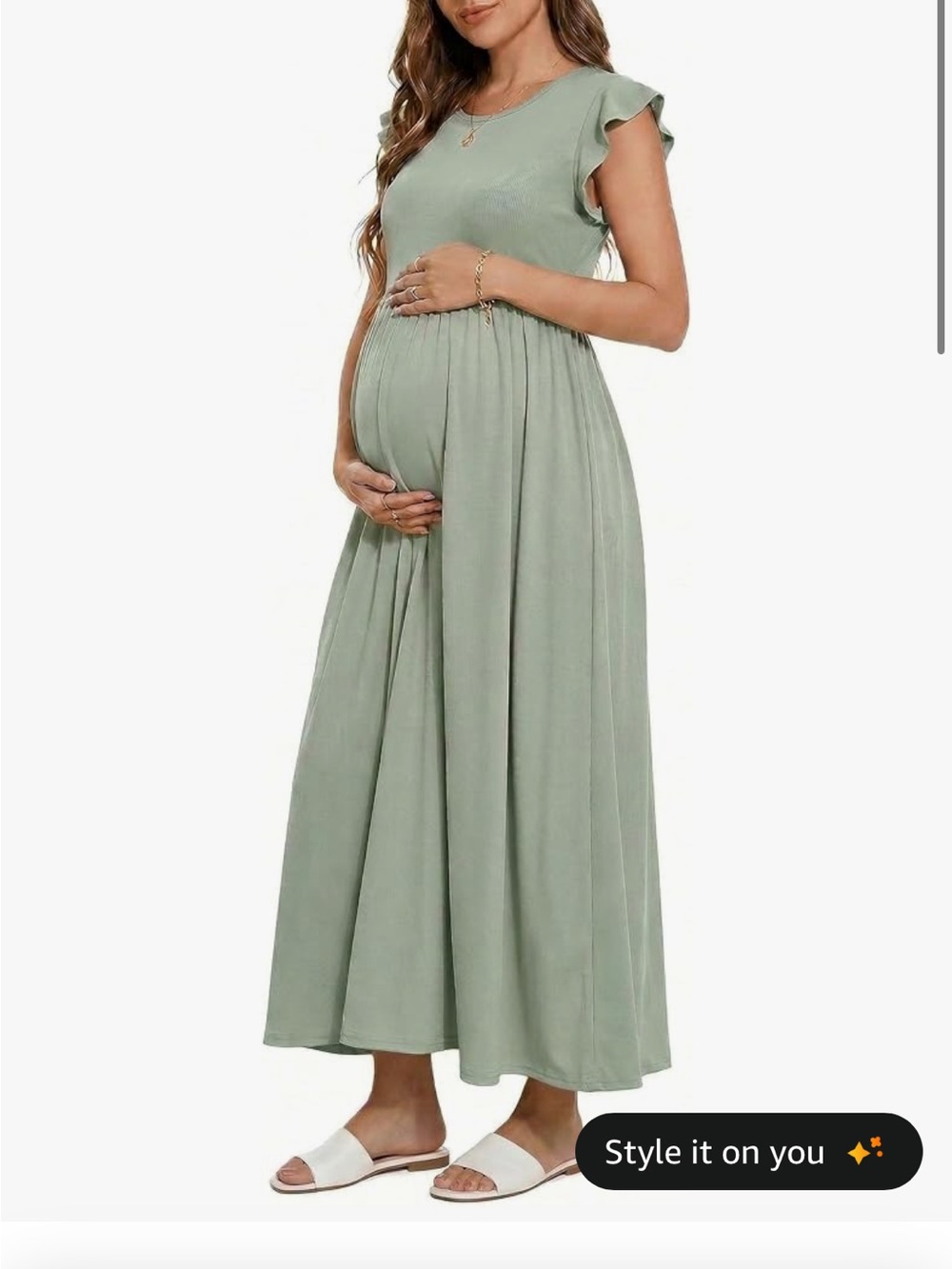Maternity Ruffle Sleeve Maxi Dress in Sage Green